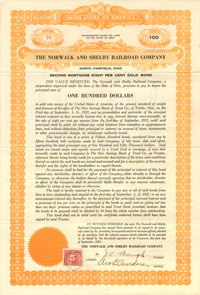Norwalk and Shelby Railroad Co. $100 Bond